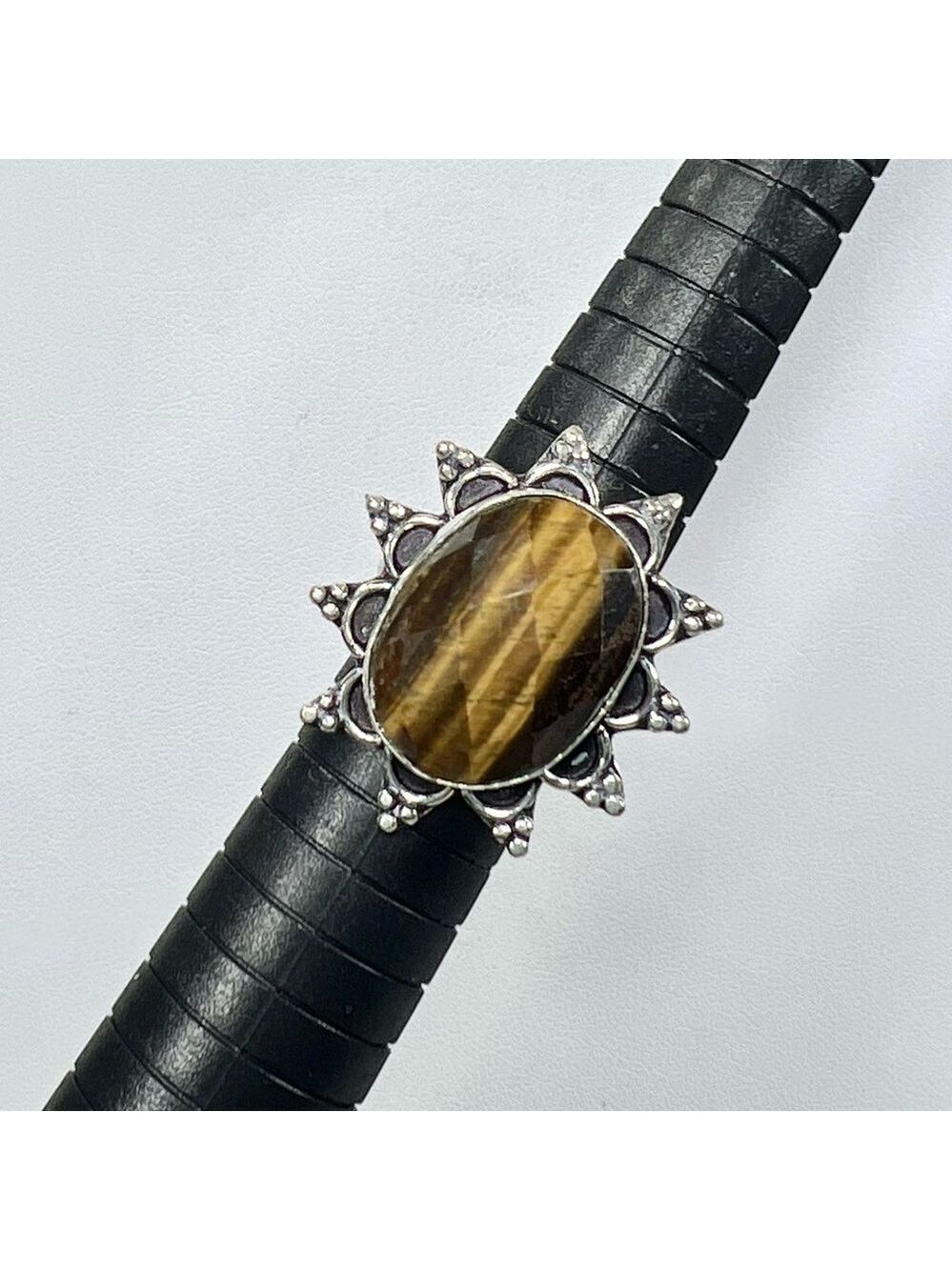 Faceted Tiger Eye 925 Gemstone Rung size 7